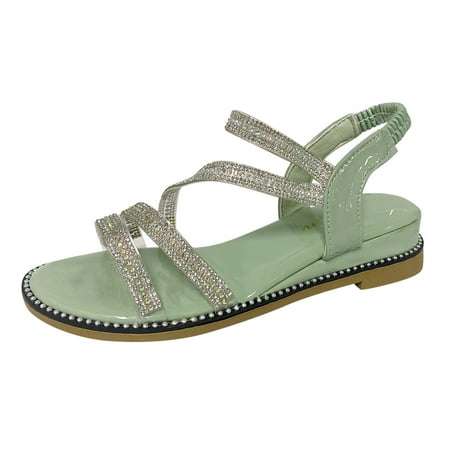 

Luiyenes Ladies Fashion Summer Thin Strap Rhinestone Elastic Fish Mouth Flat Sandals