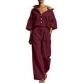thumbnail image 3 of SAWOBUUN Two Piece Sets for Women Long Sleeve Button Down Shirt Wide Leg Pants Casual Tracksuit Lounge Sets, 3 of 8