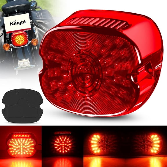 Nilight LED Tail Light Motorcycle Brake Turn Signal Driving License Plate Rear Lights Red Housing Plug and Play Compatible with Harley Davidson Dyna Sportster 883 1200 Road King Glide