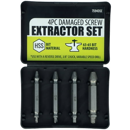 Universal Tool Damaged Screw Extractor Set - 4 Pieces Assorted