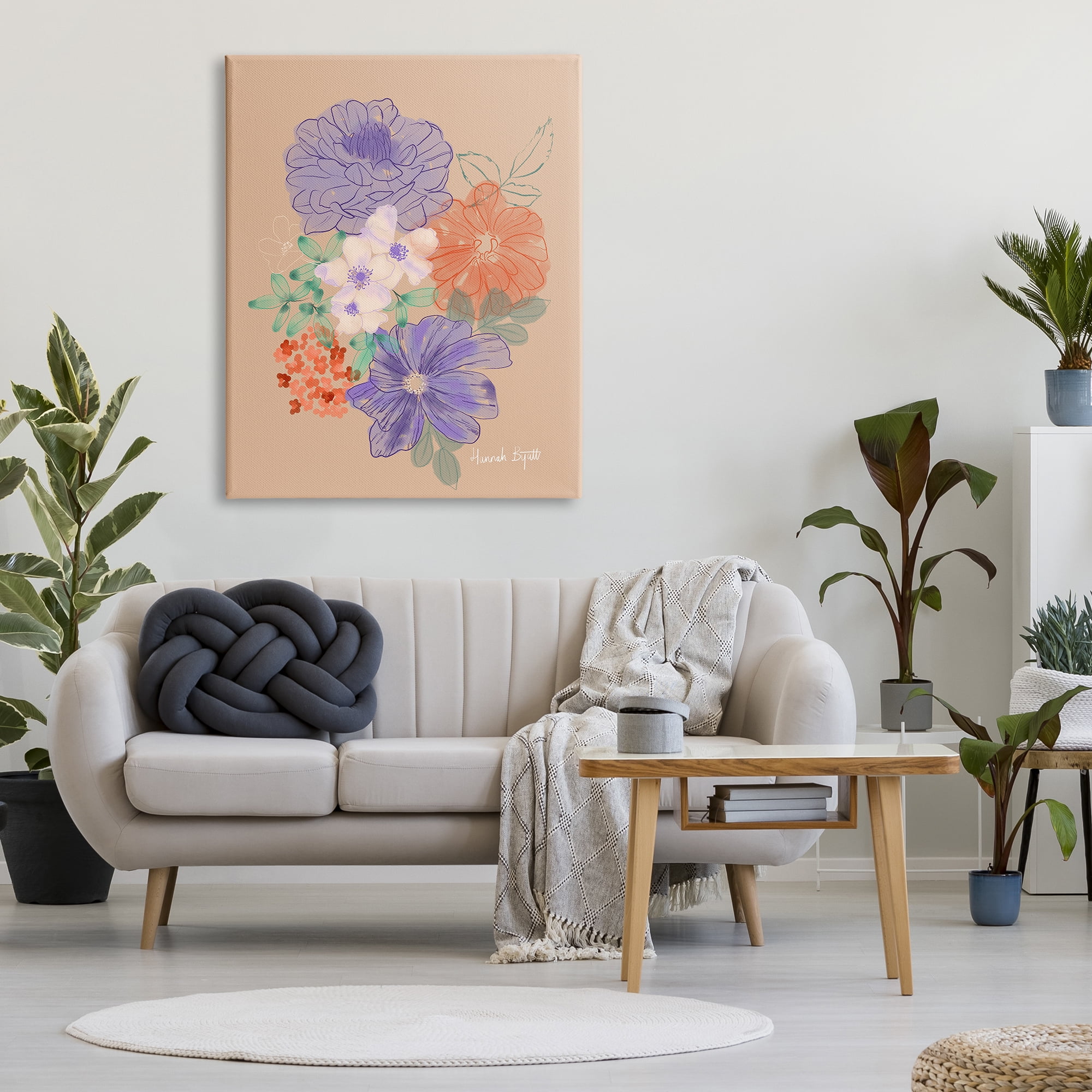 Stupell Industries Purple & Orange Flowers Botanical & Floral Painting Gallery Wrapped Canvas Print Wall Art, 36 x 48