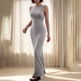 thumbnail image 2 of JGGSPWM Women's Fashion Summer Casual Maxi Dresses Ribbed Knit Sleeveless Bodycon Elegant Going Out Beach Vacation Clothes Gray S, 2 of 9
