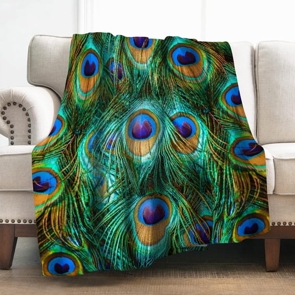Peacock Feathers Blanket Gifts for Girls Women Men Decor for Home Bedroom Living Room Sofa Office, Soft Cozy Fuzzy Lightweight Throw Plush Blankets Green 50"x60"