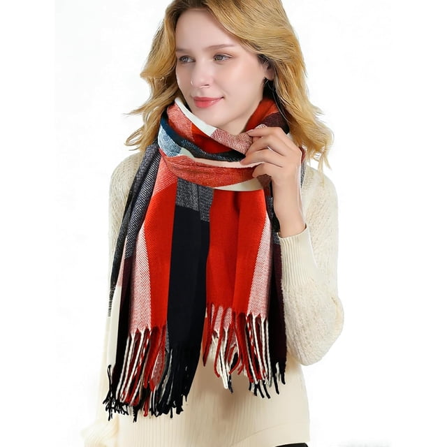 Bufanda Mujer,Bufanda Mujer de Suave,Pashminas Mujer con Borlas,Chales para Mujer de Tela Scocesa Largo y Elegante, Imitación Cachemira, Moderno y Versátil, Ideal Regalos para Mujer Invierno
