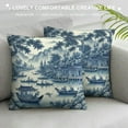 thumbnail image 3 of Asian Scenic Pillow Case Blue and Kelly Green Chinoiserie Euro Sham Pillow Cover Asian Cushion Cover  Accent Pillowcase Rustic Home Decor for Sofa Living Room Bedroom, 3 of 5