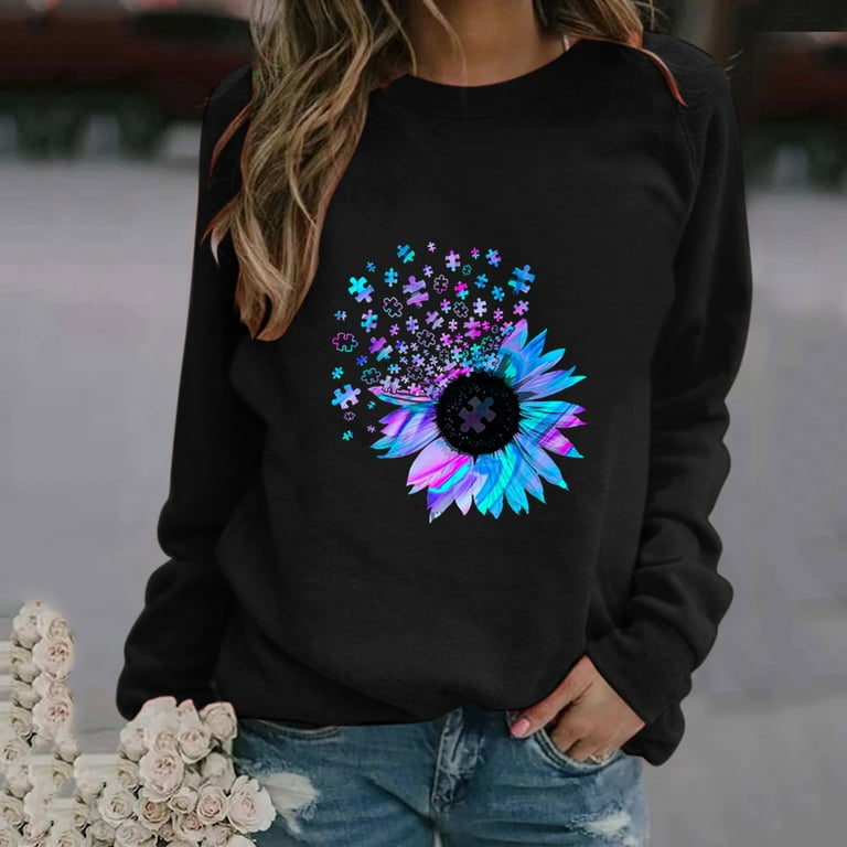 Fashion women long sleeve flower printed sweatshirt deals