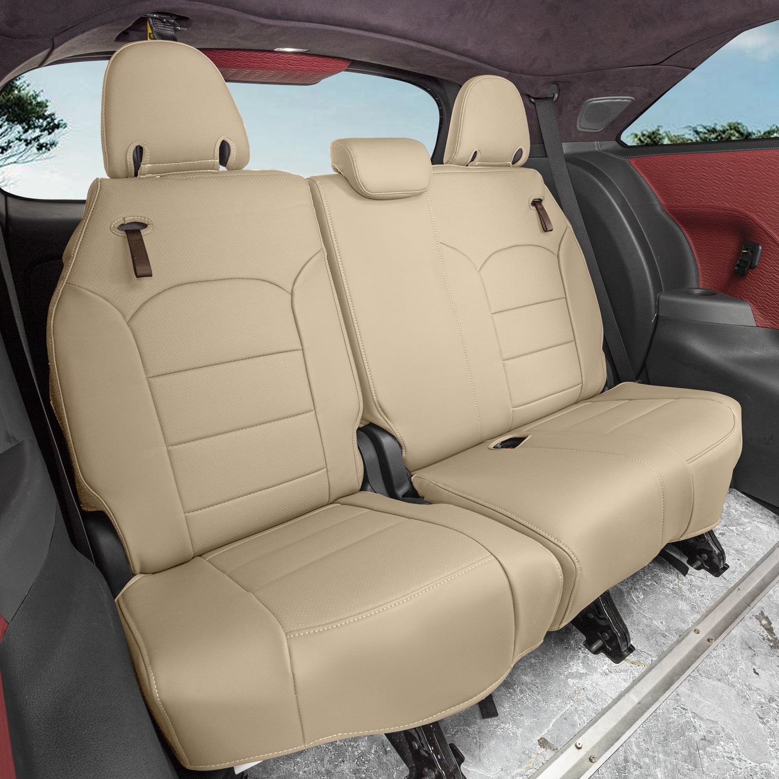 Coverdream Custom Fit Sienna(7 Seat) Car Seat Covers for 2021-2026 Toyota Sienna XLE,XSE,Limited,Platinum 2023-2026 Woodland Edition-Leather Seat Covers(Full Set,Beige)