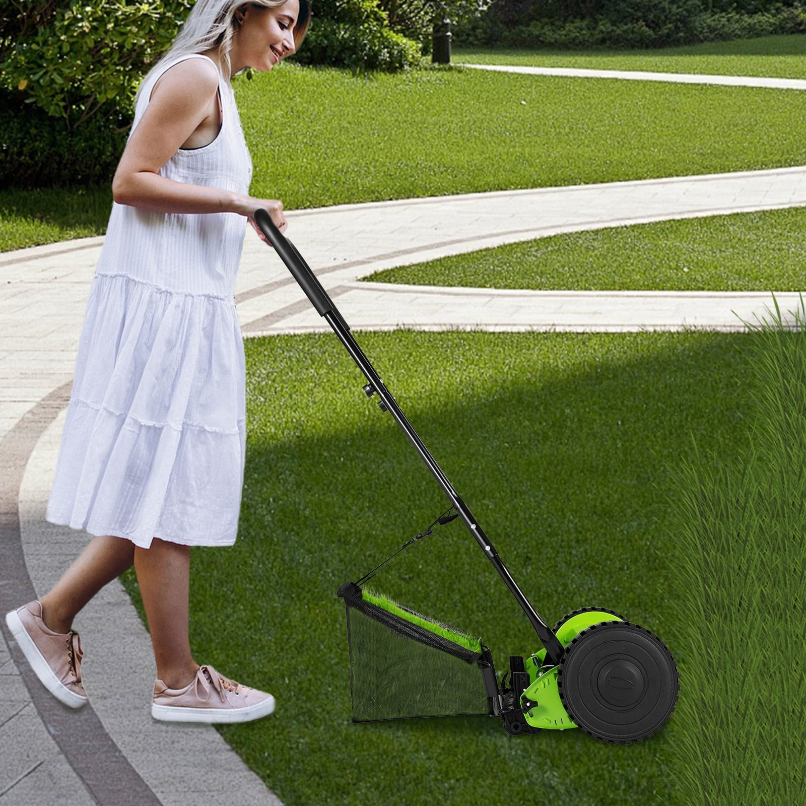 Manual Lawn Mower Weed Trimmer Lawn Machine5 Blades with 65manganese Steel Material 11.81-Inch Cutting Width 0.47-1.77inch Height for Lawns