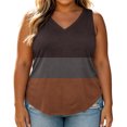 thumbnail image 6 of Zlittlea Plus Size Tops for Women Curved V Neck Sleeveless Wide Strap Three Tone Horizontal Color Block Print Casual Tank Tops for Women Relaxed Fit Everyday Wear Soft Womens Tees, 6 of 9