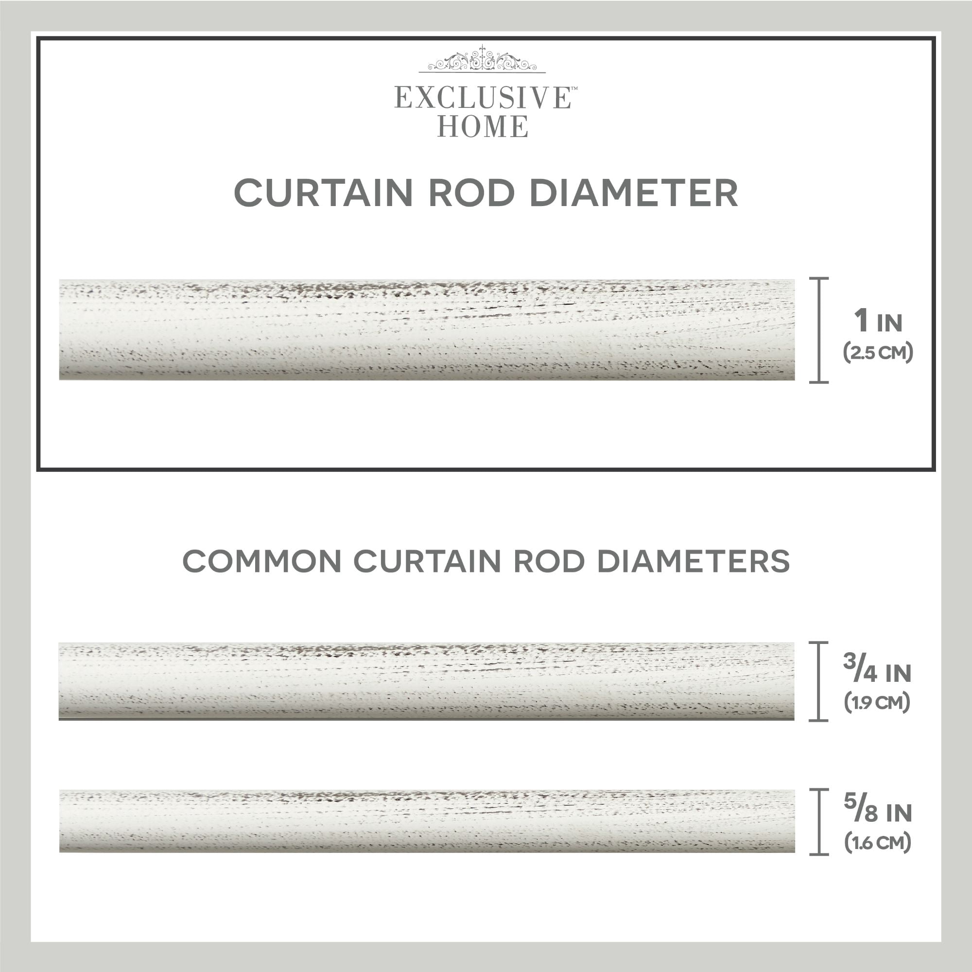 Exclusive Home Prism 1" Curtain Rod and Coordinating Finial Set, Distressed White, Adjustable 36"-72"