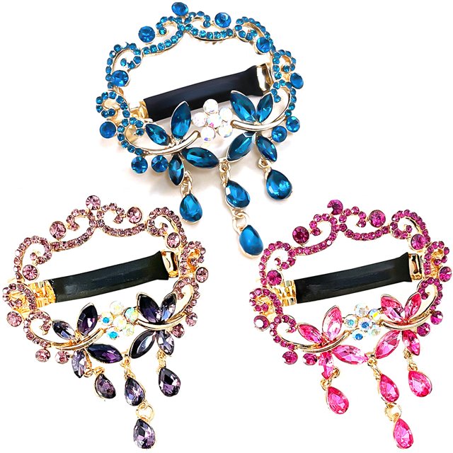 Automatic Hair Clip Butterfly: 3PCS Rhinestone French Barrette Hair Accessory