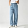 thumbnail image 6 of ClodeEU Women's Elastic Waist Denim Wide Leg Pants,Casual Loose Lightweight Jeans With Pockets ,Women's Plus S, 6 of 6