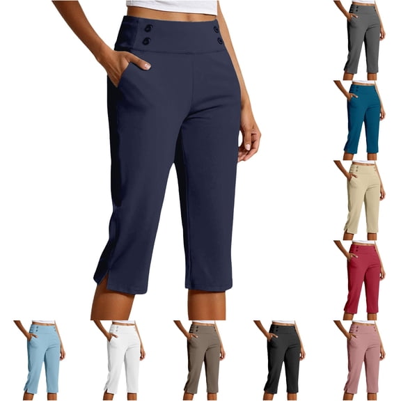 LiuXxxx Women's Plus High Waist Capri Work Pants Dressy Business Casual Navy XXXXXL