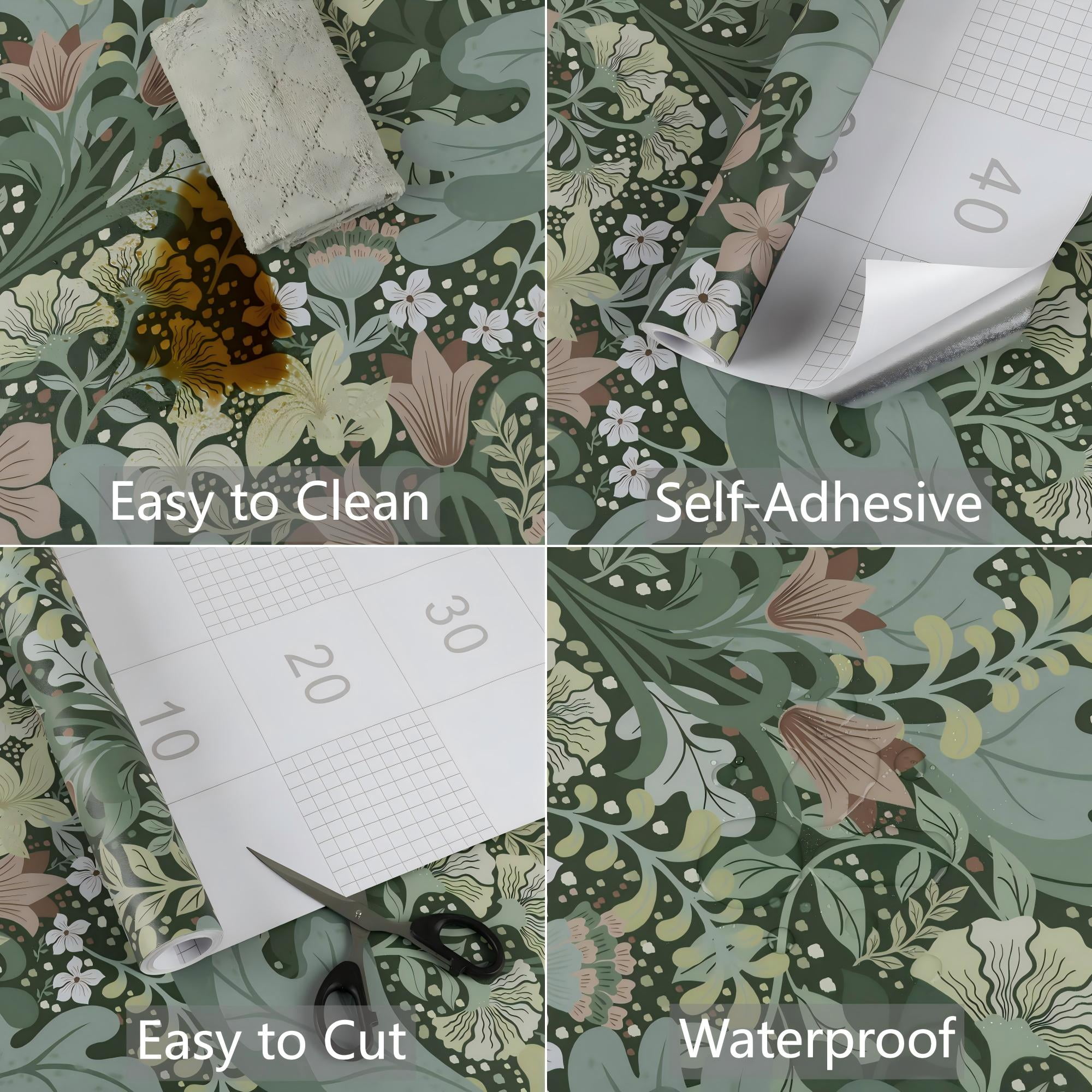 UMIGGEE 17.3-in x 236-in Peel and Stick Wallpaper Green Floral Wallpaper Self Adhesive Removable Wallpaper Waterproof Contact Paper for Living Room Bedroom Decor