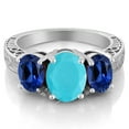 thumbnail image 2 of Gem Stone King 3.50 Ct Oval Green Turquoise Blue Created Sapphire 925 Sterling Silver Ring (Size 7), 2 of 3