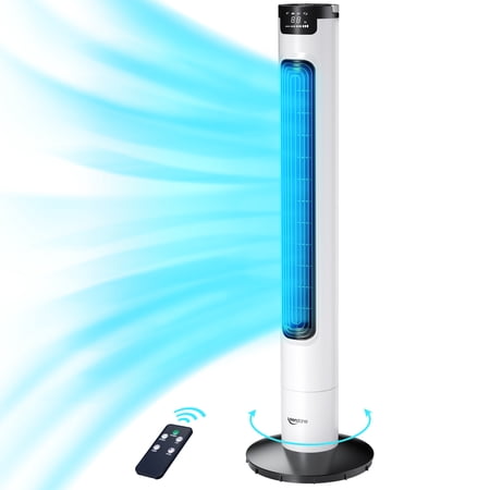 Keenstone Tower Fan for Bedroom, 38 inches Bladeless Fan with Remote Control, 75° Oscillating Fan, Quiet Floor Fan, 3 Speeds 3 Modes, 7.5H Timer, Standing Fan for Home Living Room Office - White