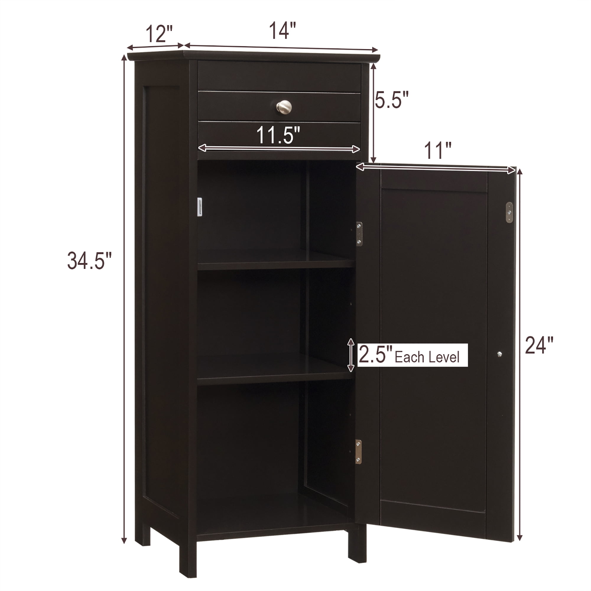 Costway Floor Cabinet Multifunction Bathroom Storage Organizer Rack w/2  Drawers, 12''x12''x35'' - Fry's Food Stores