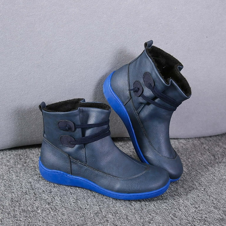 Blue leather booties ladies sale