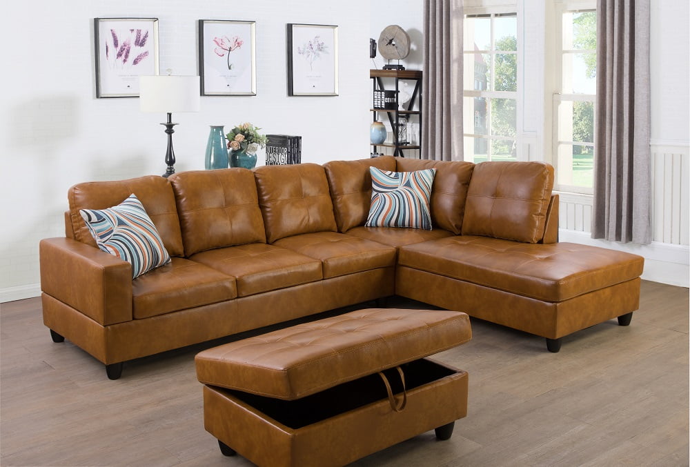 Ponliving Furniture Left Facing 3pc, Pleather Sectional Sofa