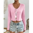 thumbnail image 3 of Women's Tie Front Long Sleeve Rib Knit Shrug Sweaters Cardigan Crop Top, 3 of 6