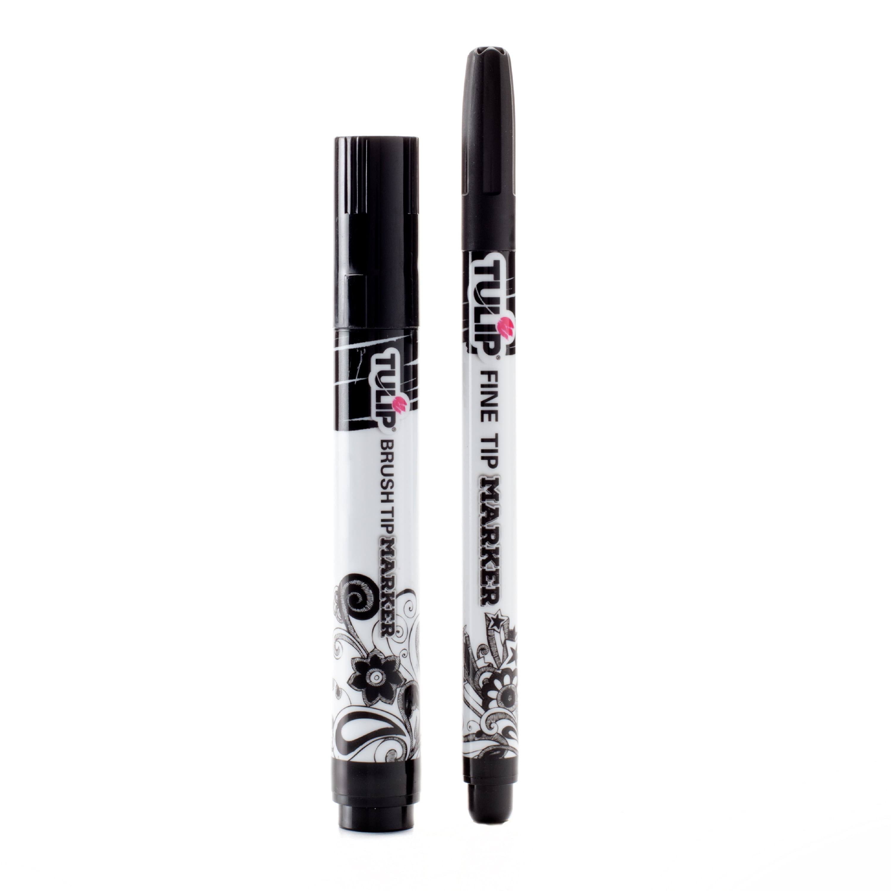 Tulip Fabric Markers 2 Piece, Black, Fine Tip and Brush Tip Permanent