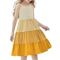 thumbnail image 3 of Swuxness Girl's Casual Sleeveless Dress, Kids Long Dresses, Kids Girl Patchwork Bohemian Suspender Comfortable Soft LayeredDress Yellow, 5-6 Years, 3 of 5
