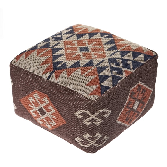 LR Home Small Tribal Indoor Square Pouf, Multi, 18" x 18" x 12"