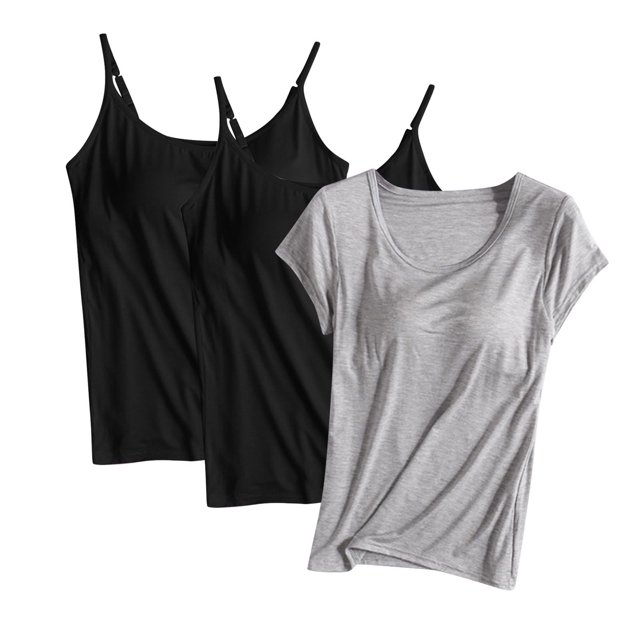 Diufon Lot de 3 Hauts pour Femmes Sans Manches et à Manches Courtes, Blouse Décontractée Ample pour l'Entraînement, T-Shirts Basiques d'Été à Col Rond