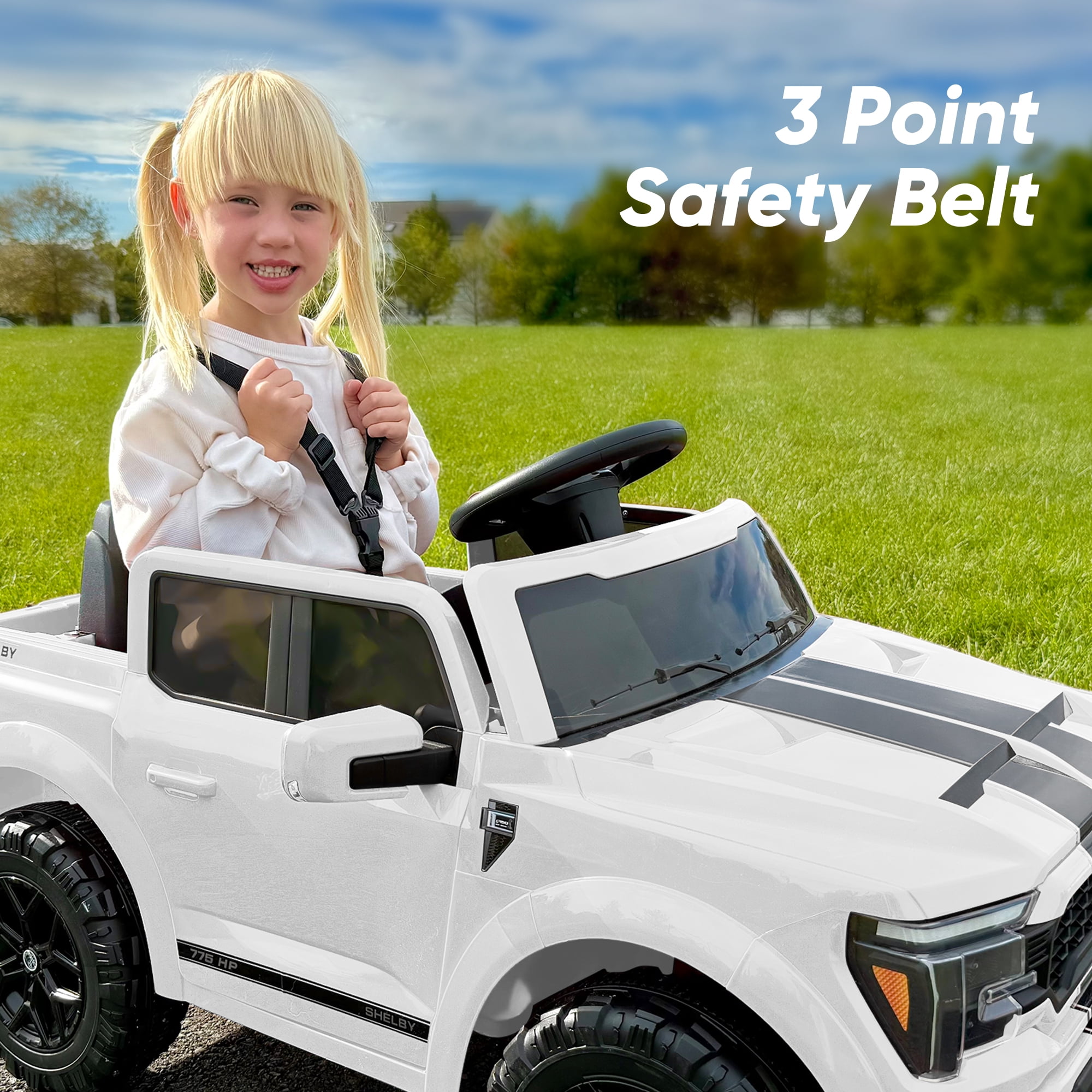 Hikiddo Electric Car for Kids, Licensed Ford-Shelby F-150 12V Ride on Truck Toys for Toddlers w/ Remote, 2-Hour Drive Time - White