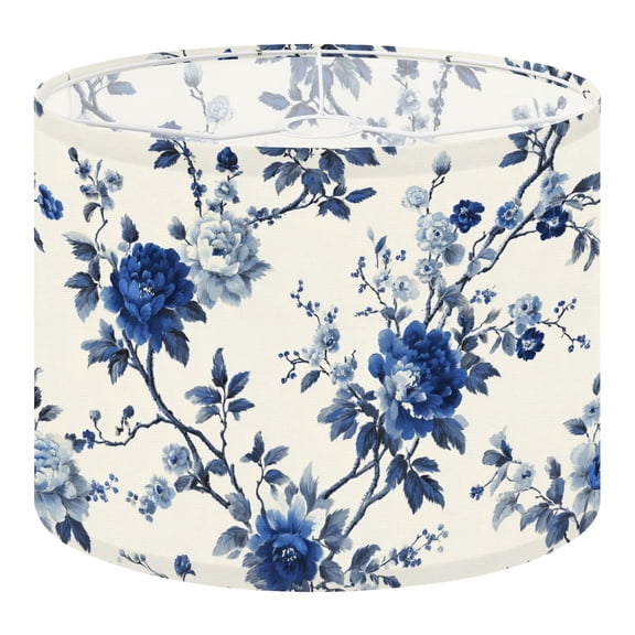 Linen Drum Lampshades Elegant Blue Chinoiserie Peonies Branches Cream Qinghua Porcelain 13"x13"x10" Light Shade for Table Lamps Floor Lamp Shades Lampshade Replacement Assembly Required