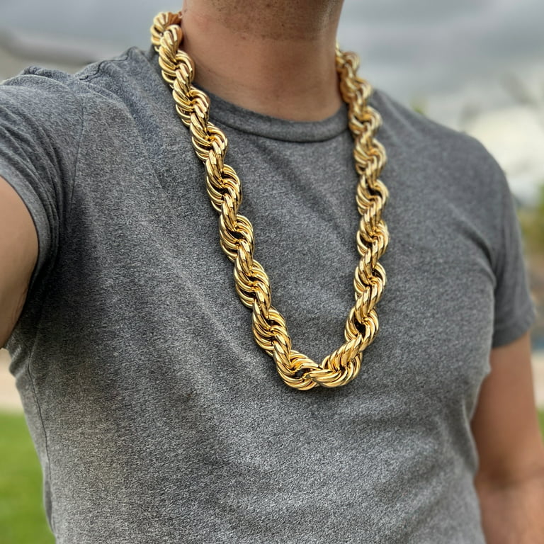 Huge Mens 14k Gold Plated Rope Chain 25MM Wide x 30 Inch Long Hollow  Dookie Hip Hop Rapper Necklace