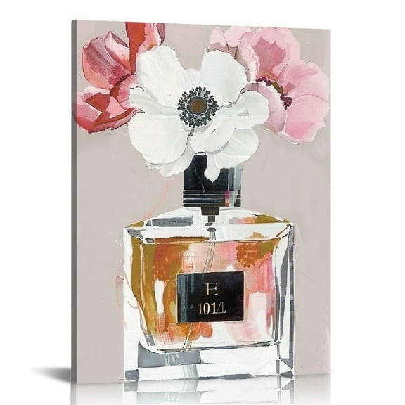 Nawypu Framed Fashion Women Canvas Wall Art for Girls Bedroom Decor, Flower Modern Pink Wall Art, Perfume Prints Wall Pictures, Gift for Woman.