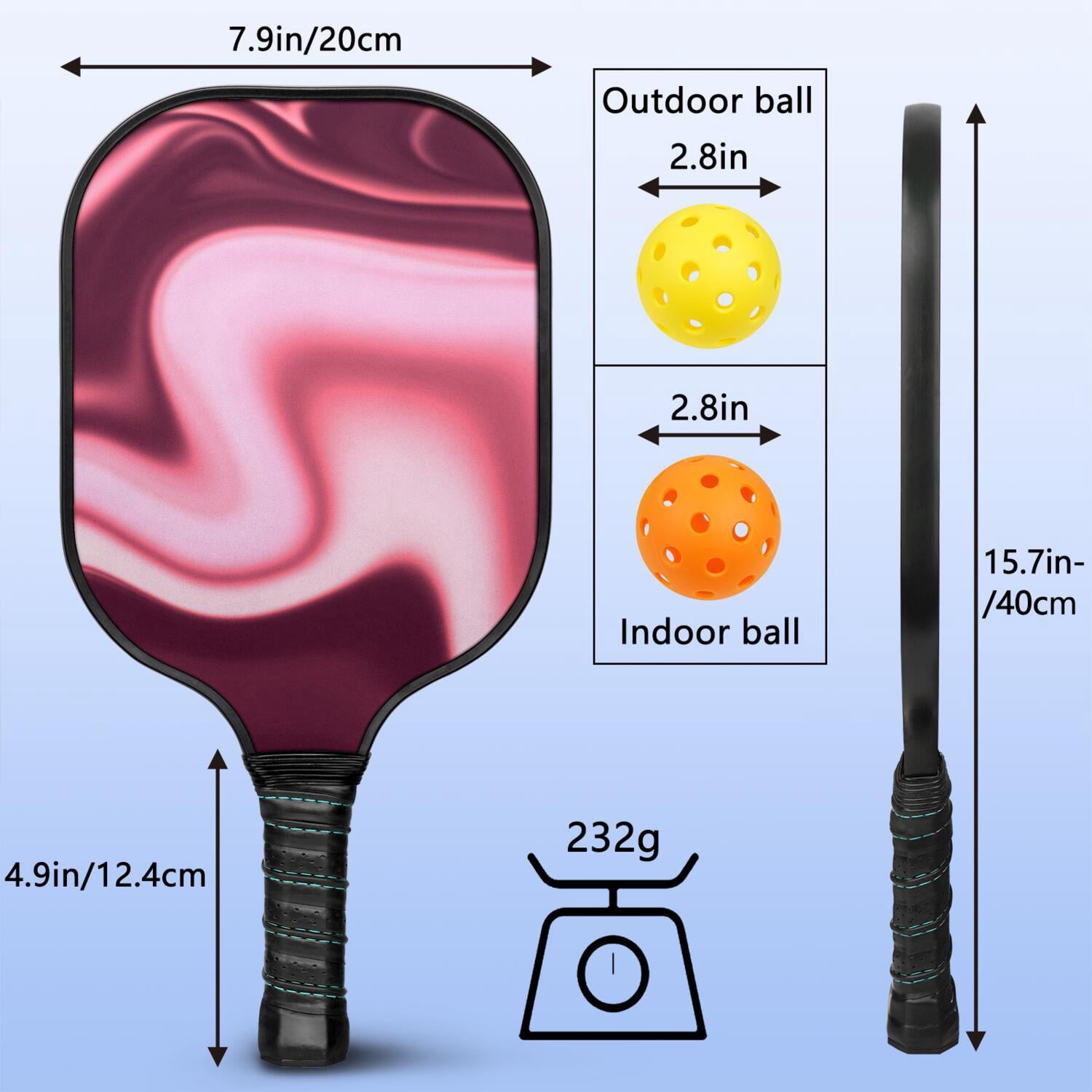 Pickleball Paddles Set Of 2, Fiberglass Surface, Fluid Smoke Aurora Art Style, 4 Balls & Bag