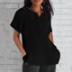 thumbnail image 2 of Primavera Tops para las Mujeres Algodón Lino Cuello en V Manga Corta, Transpirable Camisa Casual para el Verano, 2 of 5