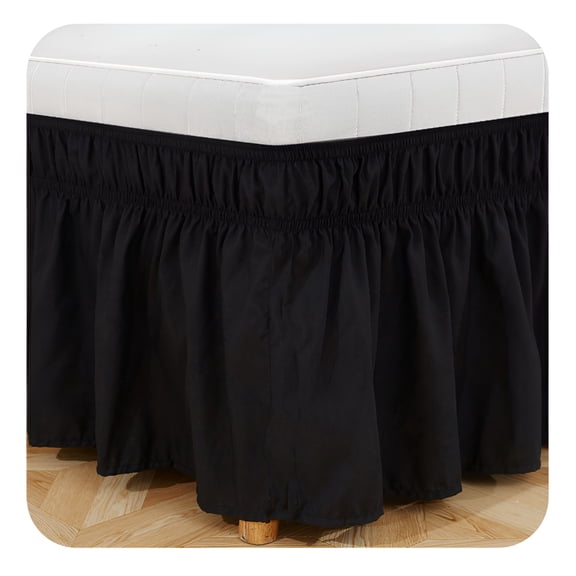 AUQ 2026 New Wrap Around Bed Skirt 9"" Drop Easy Care Microfiber Made Bedskirts for Bedroom,Guest Room,Master Suite (Queen-Black)