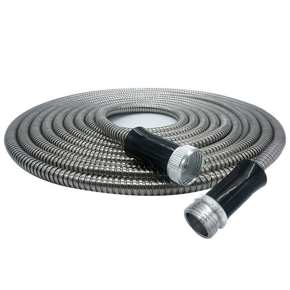 75ft 304 Stainless Steel Garden Hose Flexible Lightweight Out-layer Over Metal Water Hoses with Nozzle for Watering Garden Patio