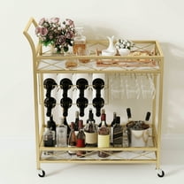 Garvee Bar Serving Cart, with 2-Tier Storage Shelves, Wine Rack, Glass Holder, Golden