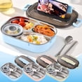 thumbnail image 1 of Thermal Insulated Bento Box, 4 Grids Soup Bowl Set, Leakproof Plastic Construction, Compact Stackable Design, For Office Travel, Portable Meal Prep, Stainless Steel Accents, Food Safe Material,, 1 of 8
