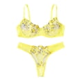 thumbnail image 1 of WZXFASHION Sweet And Sexy Low Waist Lace Embroidery Mesh See Through Sexy Lingerie Set Intimates Yellow M, 1 of 4