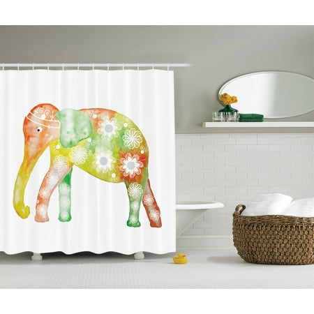 Batik Wild Animal Decor Elephant Bright Colors Daisies Artwork Print Batik Wild Animal Decor Elephant Bright Colors Daisies Artwork Print Bathroom Accessories 69w X