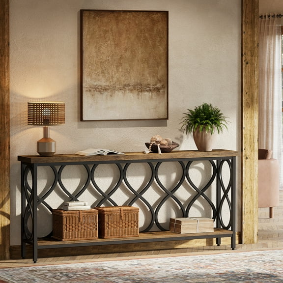 Tribesigns 70.9" Industrial Console Sofa Table, 2-Tier Entryway Accent Table Behind Couch for Living Room, Hallway, Entry, Rustic Brown