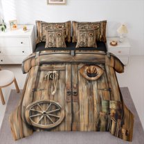 Castle Fairy Female Men Old Barn Door Bedding Comforter Set 7-Piece,Western Cowboy King Bedding Sets,Lodge Cabin Ultra Soft Bed Sheets,Ultra Soft Home Decor,Reversible