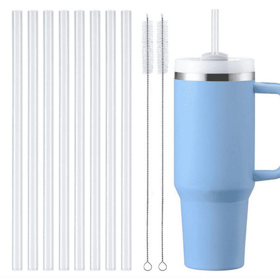 [DISHWASHER SAFE] Replacement Straws for 40 oz 30 oz Cup Tumbler, 8 Pack Clear Plastic Straws w/ 2 Straw Brushes,