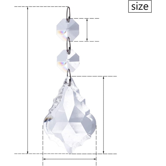 FGERFE-Pack of 10 Replacement Clear Maple Leaf Chandelier Crystal Prisms Pendants Shiny Glass with Octagonal Crystal Beads and Metal Split Ring for Lamp Decoration Jewelry Making (50mm)