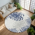 thumbnail image 3 of Navy Blue Chrysanthemum 8ft Round Rug, Farmhouse Botanical Floral Modern Non-Skid Rubber Backing Large Area Rugs - Living Room Bedroom Home Office, Indoor Floor Mat Carpets Washable Rug, 3 of 9