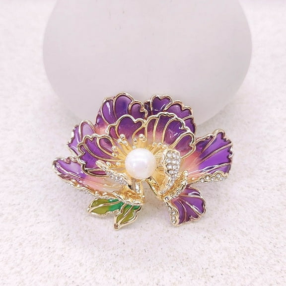 Antique enamel peony flower high-end brooch