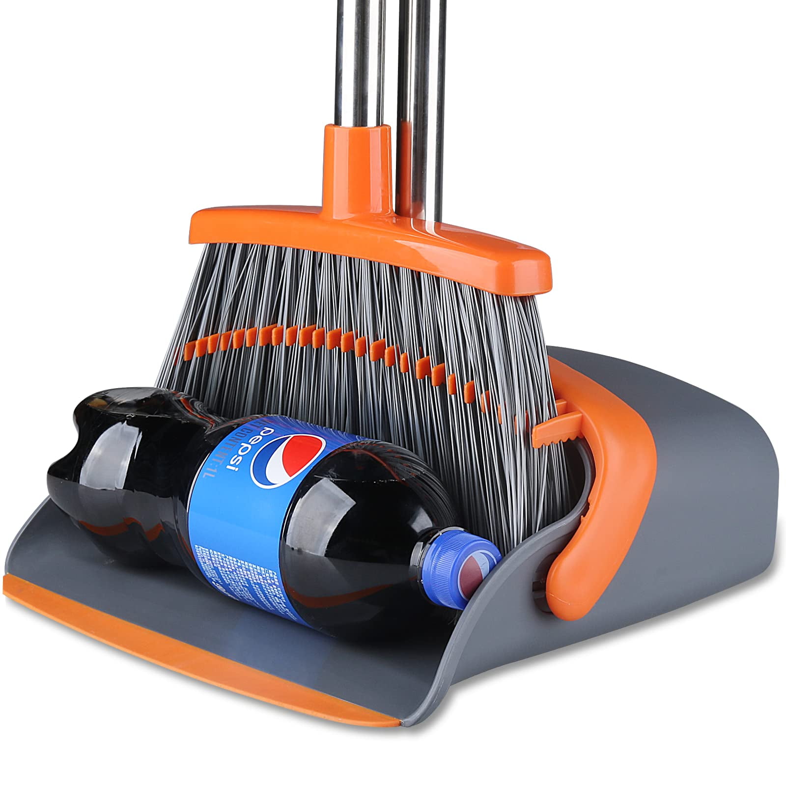 Heavy Duty Broom and Dustpan Set 55" Long Handle, 5 Layers of Broom