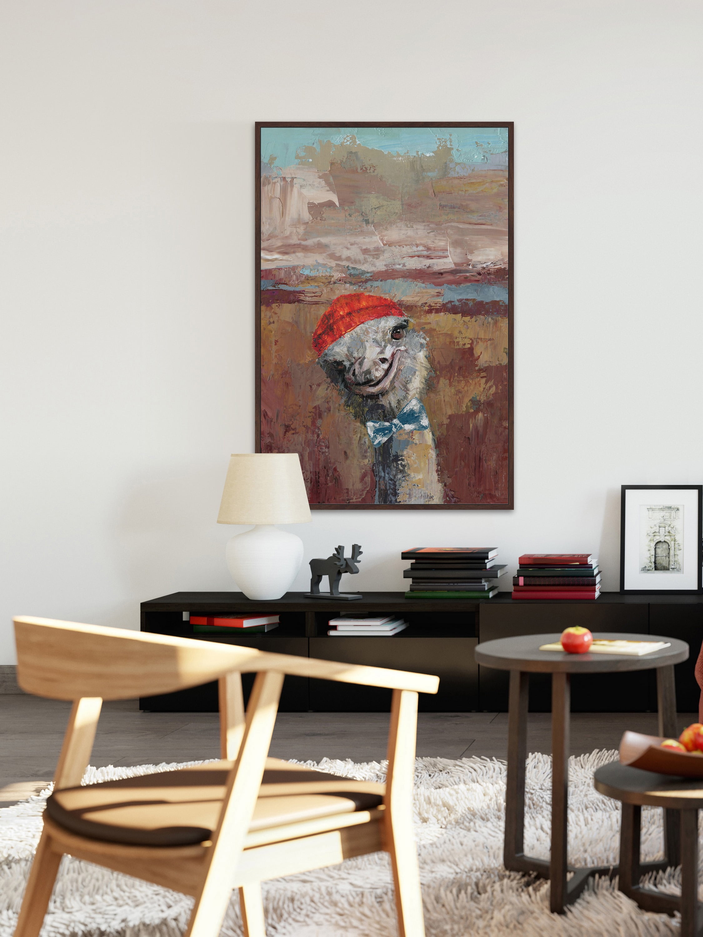 Playful Ostrich Floater Framed Painting Print on Canvas