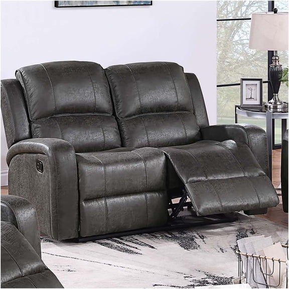JERFIT Modern Manual Recliner Loveseat Sofa for Living Room, PU Leather 2-Seater Reclining Chair with Tufted Back, Smoke Gray