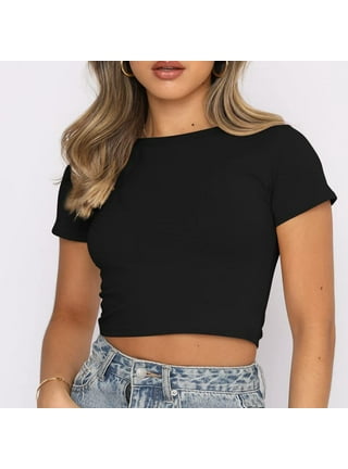 Women Creative Boobs Breast Chain Crop Top Slim Fit Round Neck T-shirt  Blouse